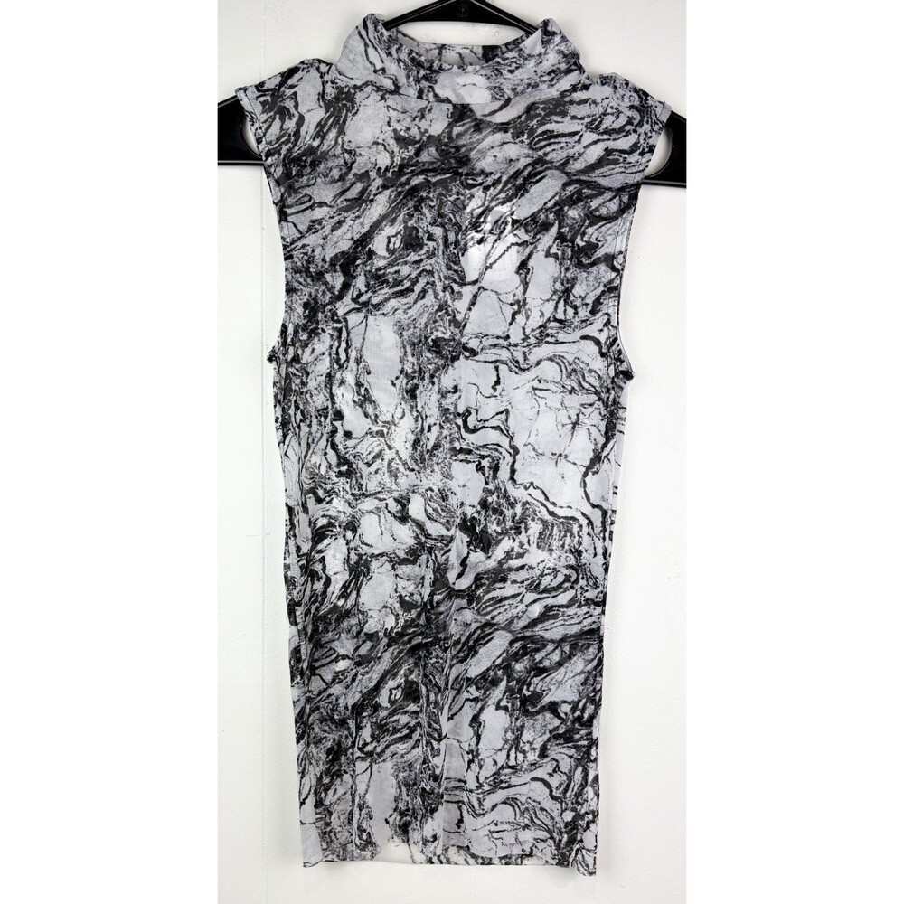 Buckle SM Top Shirt Mesh White Black Marbled Y2K Mock Neck Turtleneck Blouse NEW